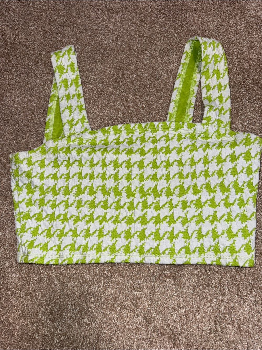 Urban Outfitters Lime Green and White Houndstooth Crop Tank